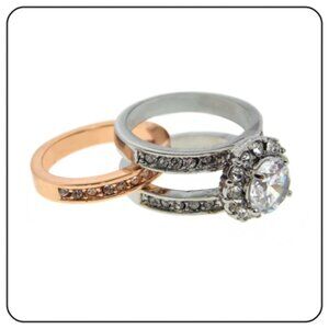 Gorgeous Two Tone Three Band CZ and crystals ring